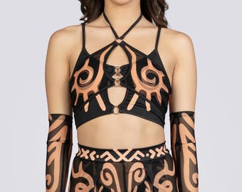 Tribal O-Ring Cut Out Top - Rave Attire Women