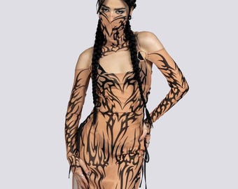 Beige Lace Up Maxi Mesh Dress - Sheer Desert Festival Outfit