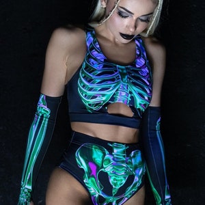 Sexy Skeleton Costume, Rave Halloween costume, adult Halloween costume , sexy matching set, Halloween 2 Piece Outfit, Halloween Rave Outfit