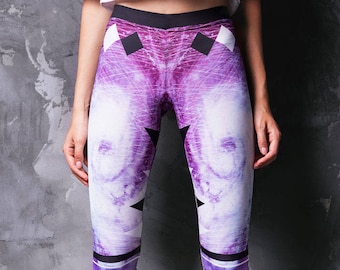 Space leggings, Capri leggings, printed leggings, galaxy gym leggings, yoga clothing, yoga leggings, blue spandex leggings, rave outfit