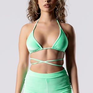 Mint Green Top, Triangle Top, Bra Top, Wrap Top, Crop Top, Velvet Top, Summer Top, Womens Top, Matching Set, Co ord Set, Party Outfits