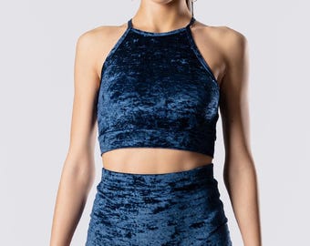 Royal Blue Top, Halter Neck Top, Velvet Top, Sleeveless Top, Crop Top, Festival Set, Two Piece Set, Party Outfits, Women's Wear, Club Wear