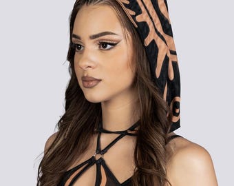 Tribal Rave Hood - Festival Headpiece in Beige