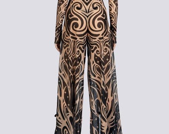 Beige High Slit Pants - Desert Rave Bottoms