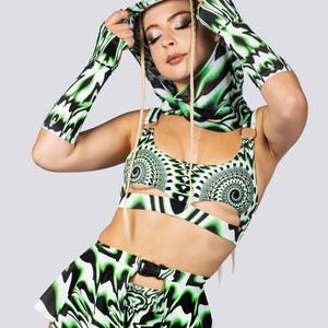 Grünes Crop Top mit tiefem Ausschnitt und tiefem Ausschnitt – Festival Top für Frauen