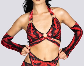 Red Snake Cut Out Booty Shorts - Women's Rave Clothing