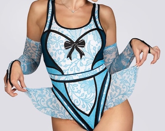 Blue Halloween Costumes - High Waisted Bodysuit - Wonderland Outfit for Festivals
