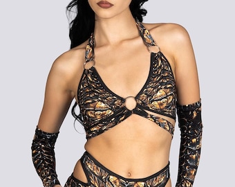 Women's Animal Rave Outfit - Alligator Halter Bra Top