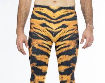 Tiger Leggings für Männer, Animal Print Leggings, bedruckte Leggings, Burning Man Outfits, knöchellange Leggings, Spandex Leggings für Männer