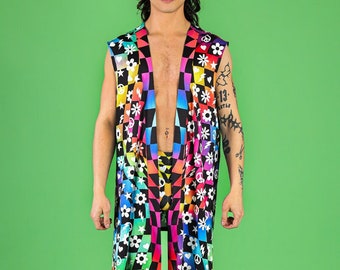 Kimono Rave, kimono hippie, tenue rave arc-en-ciel, vêtements de festival de musique, ensemble 2 pièces rave, tenue de fierté, vêtements de fierté, équipement rave