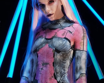 Kostium na Halloween w stylu cyberpunk, seksowny kostium robota dla kobiet, kostium steampunk, kostium wojownika, kostium cyborga na Halloween, body cosplay