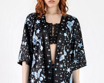 Goth Kimono, moon kimono, black gothic kimono, gothic outfit, goth aesthetics clothing, casual kimono, festival clothing, butterfly kimono