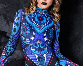 Blue Rave Catsuit, spandex catsuit, festival catsuit, cosplay catsuit, women costume, festival bodysuit, rave outfit, Halloween Costume