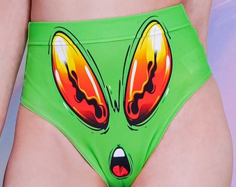 Green Booty Shorts, shorts rave, shorts de festival pour femmes, shorts taille haute, ensemble 2 pièces rave, tenue rave extraterrestre, vêtements de festival