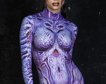 Purple Alien Costume for Women, Alien Skin Halloween costume, Sci-Fi Halloween costumes, Cosplay Full Body Costume, Sci-Fi One Piece Costume