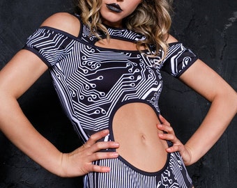 Festival Bodysuit, cut out bodysuit, rave bodysuit women, cyber bodysuit, festival clothing, rave outfit, Burning Man outfit, rave wear