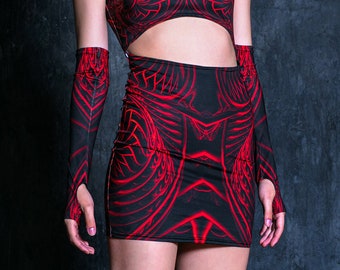Minivestido Red Dragon, vestido negro ajustado con abertura frontal, vestido de fiesta con cuello alto, vestido tubo, vestido corto negro, atuendos para festivales rave