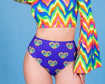 Rainbow Booty Shorts, scrunch booty shorts, pride rave shorts, purple cheeky shorts, pole dance wear, rave set, pride outfit, rave clothing