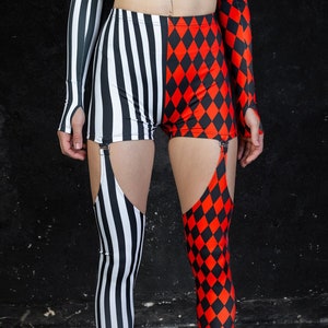 Leginsy Harlequin Garter, Leginsy z wycięciami, Leginsy z wysokim stanem na Halloween, stroje festiwalowe, Zestaw Harlequin, Strój na Halloween