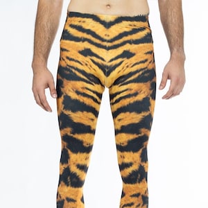 Tiger Leggings for Men, animal print leggings, printed leggings, Burning Man outfits, ankle-length leggings, spandex leggings for men