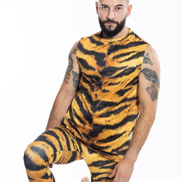 Tiger Tshirt, men tiger tank top, animal Halloween tee, animal graphic tshirt, tiger long shirt for men, men tiger co ord set, festival set