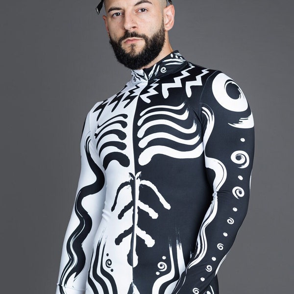 Men Tribal Costume, black and white costume, rave outfits for men, tribal clothing, matching costume for couples, Burning Man outfit
