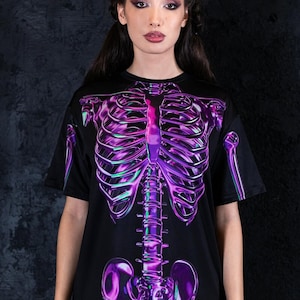 Purple Skeleton Shirt, rave Halloween costume , skeleton graphic tee, Halloween couple costume, rave outfit, rave tshirt for women