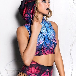 Rave Outfits, Crop Tops for Women, festival hooded crop top, rave cropped top, hoodie top, rave wear, rave 2 piece set, festival clothing