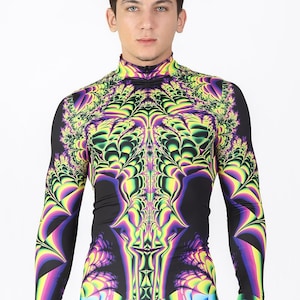 Costume da rave psichedelico per uomo, vestito da rave giallo per uomo, costume da festival viola per uomo, tuta psichedelica per uomo, vestito da festa