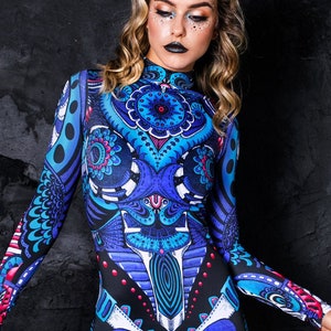 Blue Rave Catsuit, spandex catsuit, festival catsuit, cosplay catsuit, women costume, festival bodysuit, rave outfit, Halloween Costume image 1