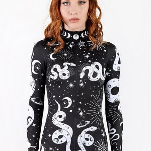 Witch Costume, celestial costume, witchy outfit, Halloween women costume with snakes, goth costume, gothic outfit, one piece goth bodysuit