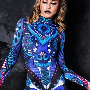 Psychedelic Costumes, sexy Halloween costumes, alien costume, Halloween costume women, blue trippy costume, rave outfit, rave clothing,
