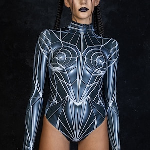 Mirror Bodysuit, Rave Printed Long Sleeve Bodysuits, Halloween Bodysuits, Cosplay Bodysuit, Halloween Costume Women, Sexy Party Bodysuits