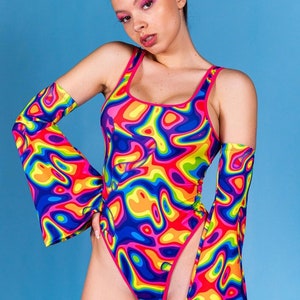 Pride Thong Bodysuit, rainbow bodysuit, high cut bodysuit, rainbow rave bodysuits, spandex bodysuit, party bodysuit, pride outfit, rave wear