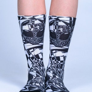 Black Alien Socks, Women Crew Socks, Men Crew Length Socks, UFO Socks, Printed Socks, Funky Socks, Art Socks, Space Socks, Skater Socks