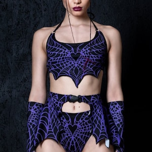 レイブミニスカート、スパイダーウェブスカート、ハロウィン留め具付きスカートセット、ハロウィンレイブ衣装、セクシーなハロウィンコスチュームレディース、レイブレディース服