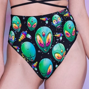 Alien Booty Shorts, cheeky shorts, rave women shorts, high waisted shorts, festival spandex shorts, festival 2 piece set, alien rave outfit