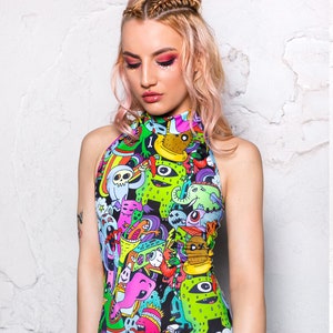 Psychedelic Rave Catsuit, green festival catsuit for women, Burning Man, festival clothing, rave outfit, sexy jumpsuit, sexy adult costume