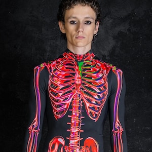 Red Skeleton Costume for Men, Men Halloween Costumes, skeleton full body bodysuit, skeleton one piece spandex costume, skeleton catsuit