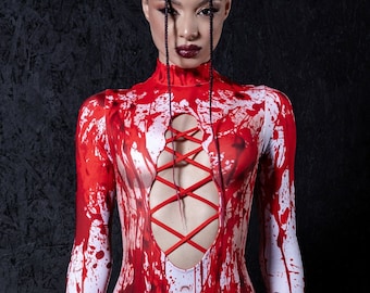 Bloody Costume, Carrie Costume, Nurse Costume, Sexy Nurse Costume, Scary Women Halloween Costume, Butcher Costume for Adults, Killer Costume