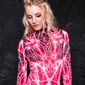 Pink Lightning Catsuit, UV Glow Rave Catsuit, Burning Man Adult Costume, festival catsuit for women, spandex catsuit, rave gear, rave wear