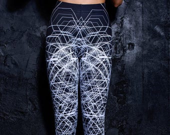 Geometric Leggings, stripe leggings, printed leggings, cyberpunk clothing, women leggings, workout leggings, grunge clothing
