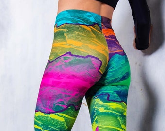 Rave leggings, festival leggings, printed yoga leggings, festival outfit, rave wear, rainbow leggings for women, harajuku clothing, workout