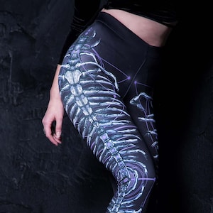 Gothic Leggings, plus size printed leggings for women, goth clothing, witchy clothing, skeleton leggings, high waisted workout leggings