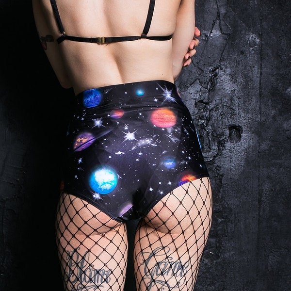 Galaxy high waisted shorts, Booty shorts for women, festival shorts, gym shorts, pole dance wear, festival outfit, rave clothing
