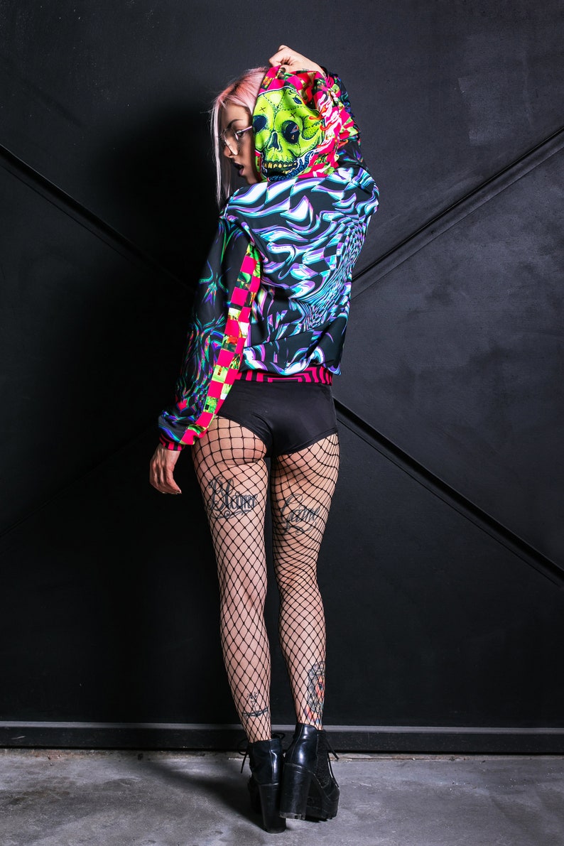 checkered hoodie psychedelic hoodie pastel goth clothing hoodies for women crop hoodie rave outfit Digital Hoodie cropped hoodie
