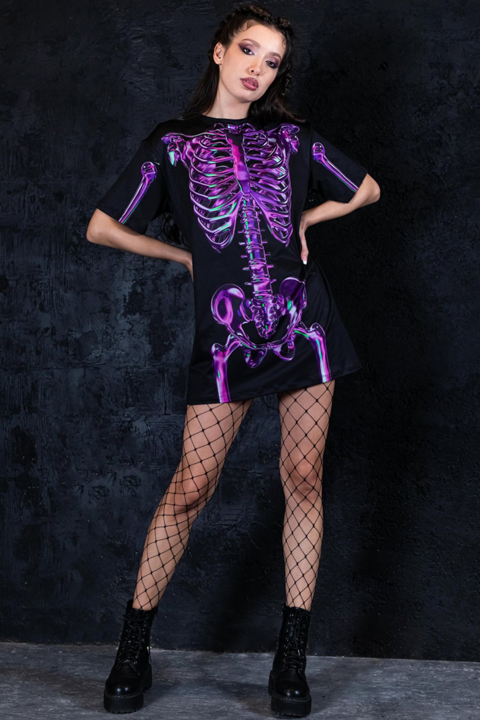 Purple Skeleton Shirt, Rave Halloween Costume , Skeleton Graphic Tee