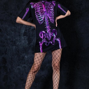 Purple Skeleton Oversized Halloween T-shirt Full View