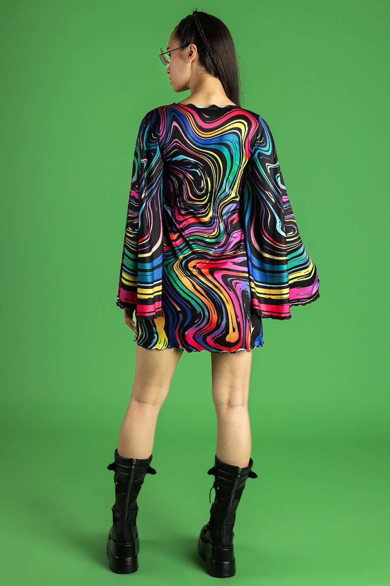 Rainbow Bell Sleeve Dress Back View