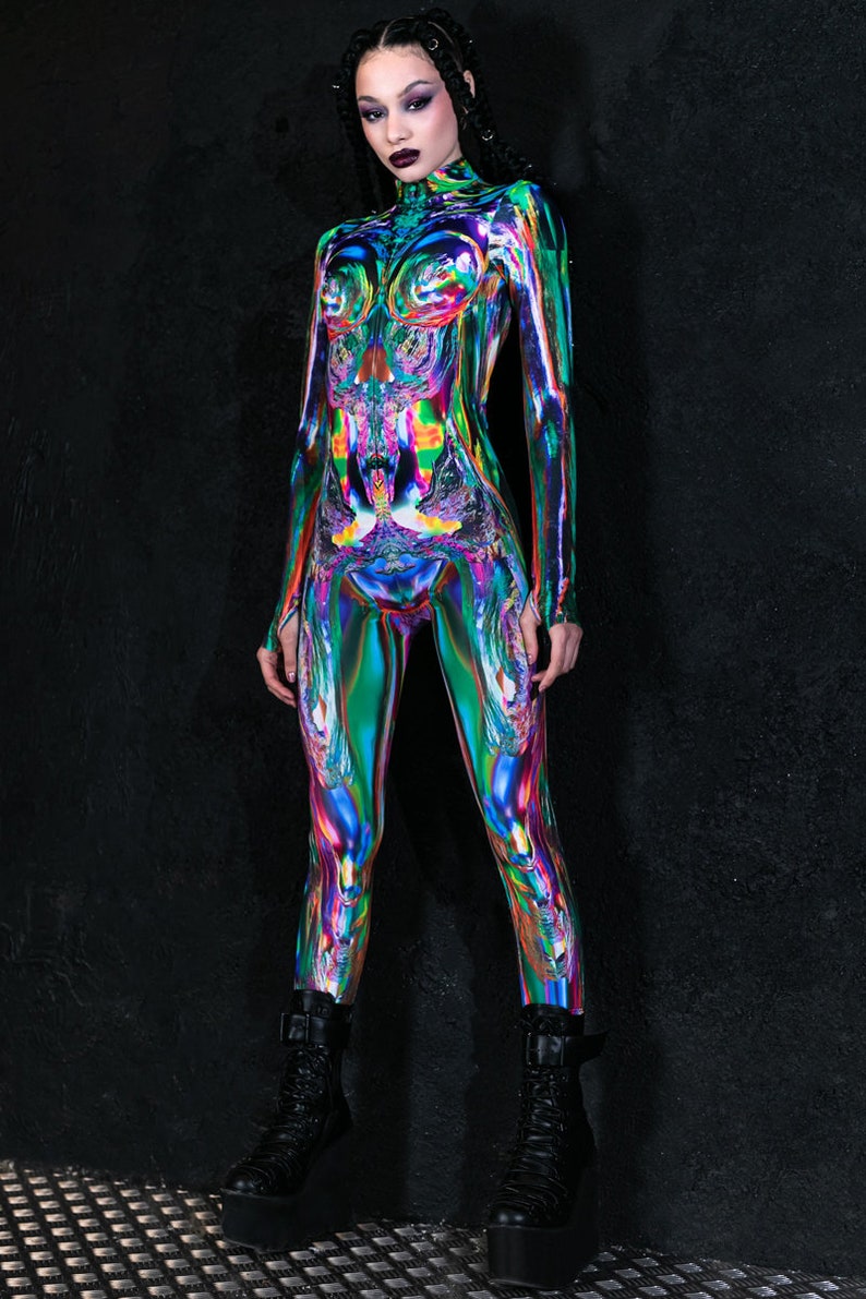 Cyber kostuum voor vrouwen, rave Halloween kostuum, paar Halloween kostuums, cyberpunk kleding, Sci-Fi cosplay kostuum, rave outfit afbeelding 6